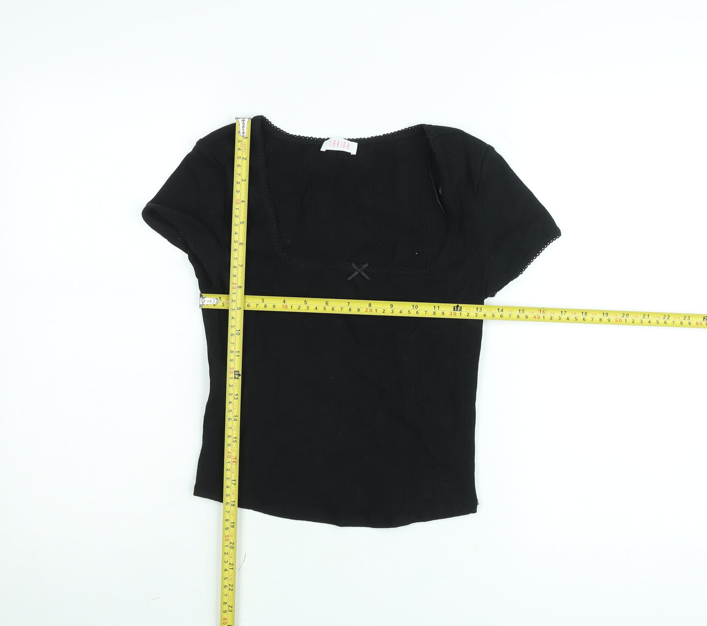 Savida Women's Black Square Neck Cotton Stretch Fitted Top Size S