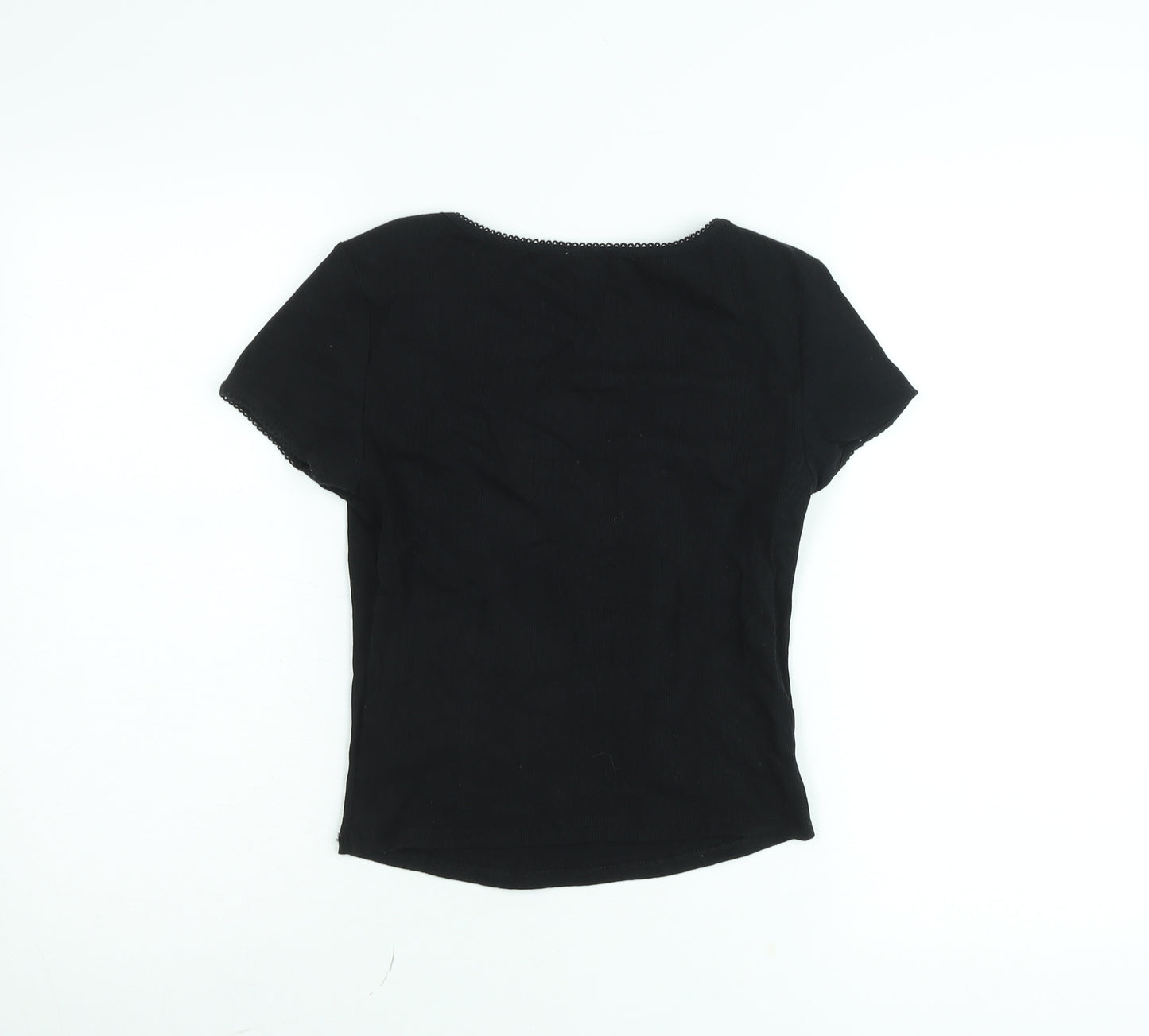 Savida Women's Black Square Neck Cotton Stretch Fitted Top Size S