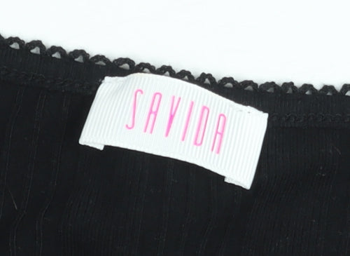 Savida Women's Black Square Neck Cotton Stretch Fitted Top Size S