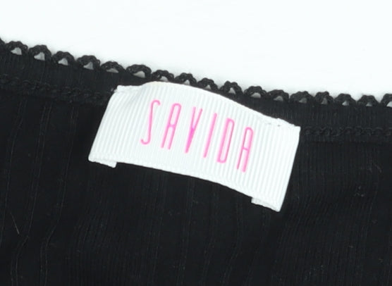 Savida Women's Black Square Neck Cotton Stretch Fitted Top Size S