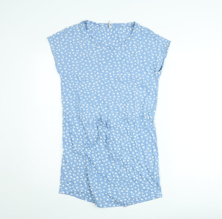 ONLY Women's Blue Floral Cotton Short Shift Dress Size M