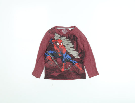 Front view of C&A boys’ red marvel spider-man long sleeve t-shirt 4-5 years