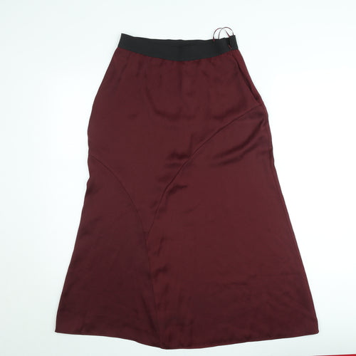 Gallery Womens Burgundy Satin A-Line Midi Skirt Size S