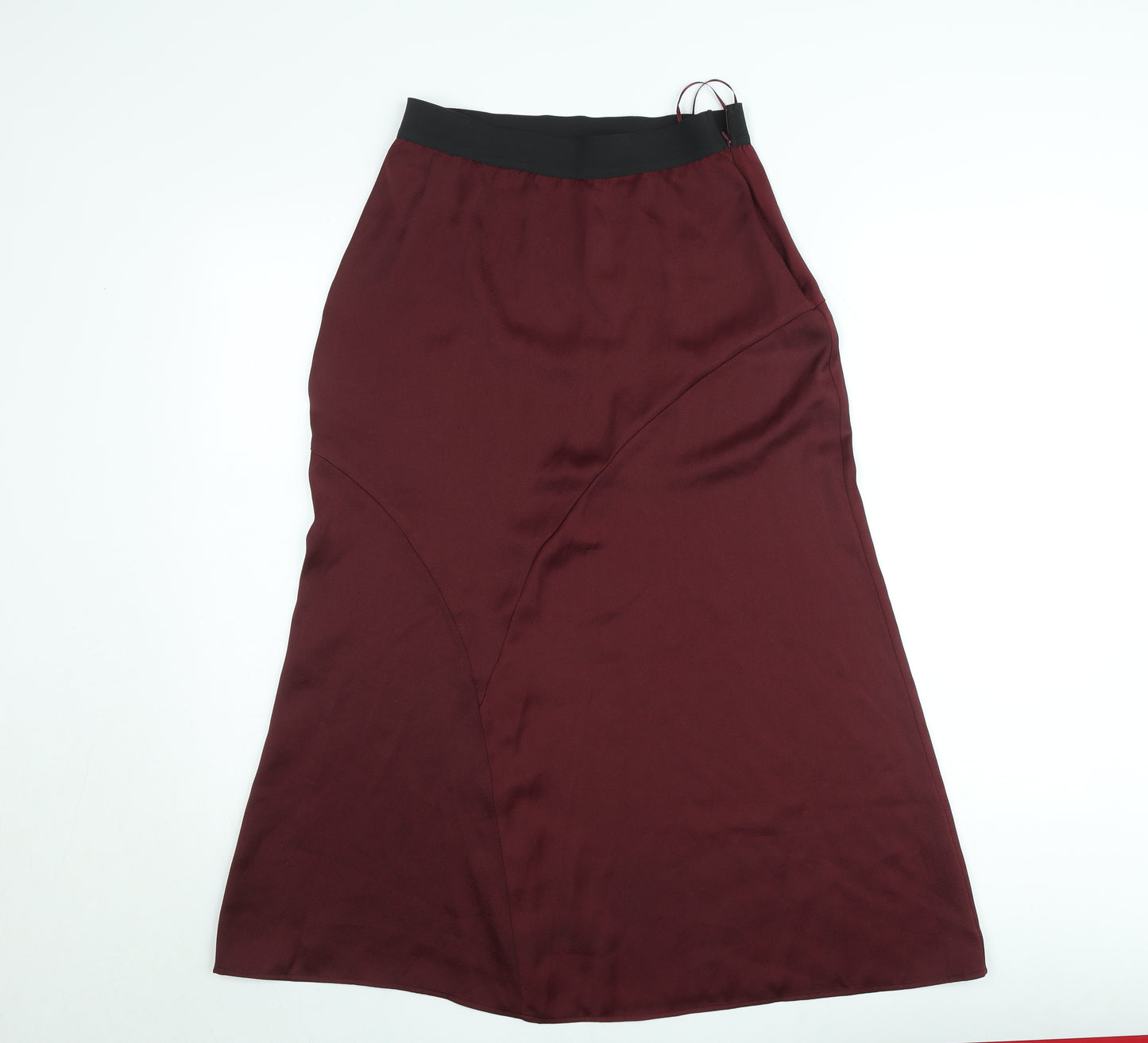 Gallery Womens Burgundy Satin A-Line Midi Skirt Size S