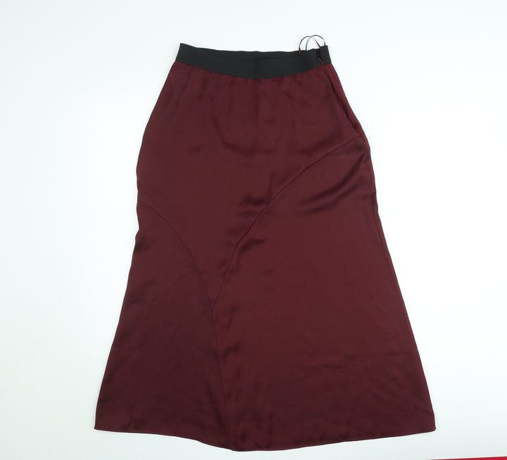 Gallery Womens Burgundy Satin A-Line Midi Skirt Size S