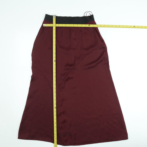 Gallery Womens Burgundy Satin A-Line Midi Skirt Size S