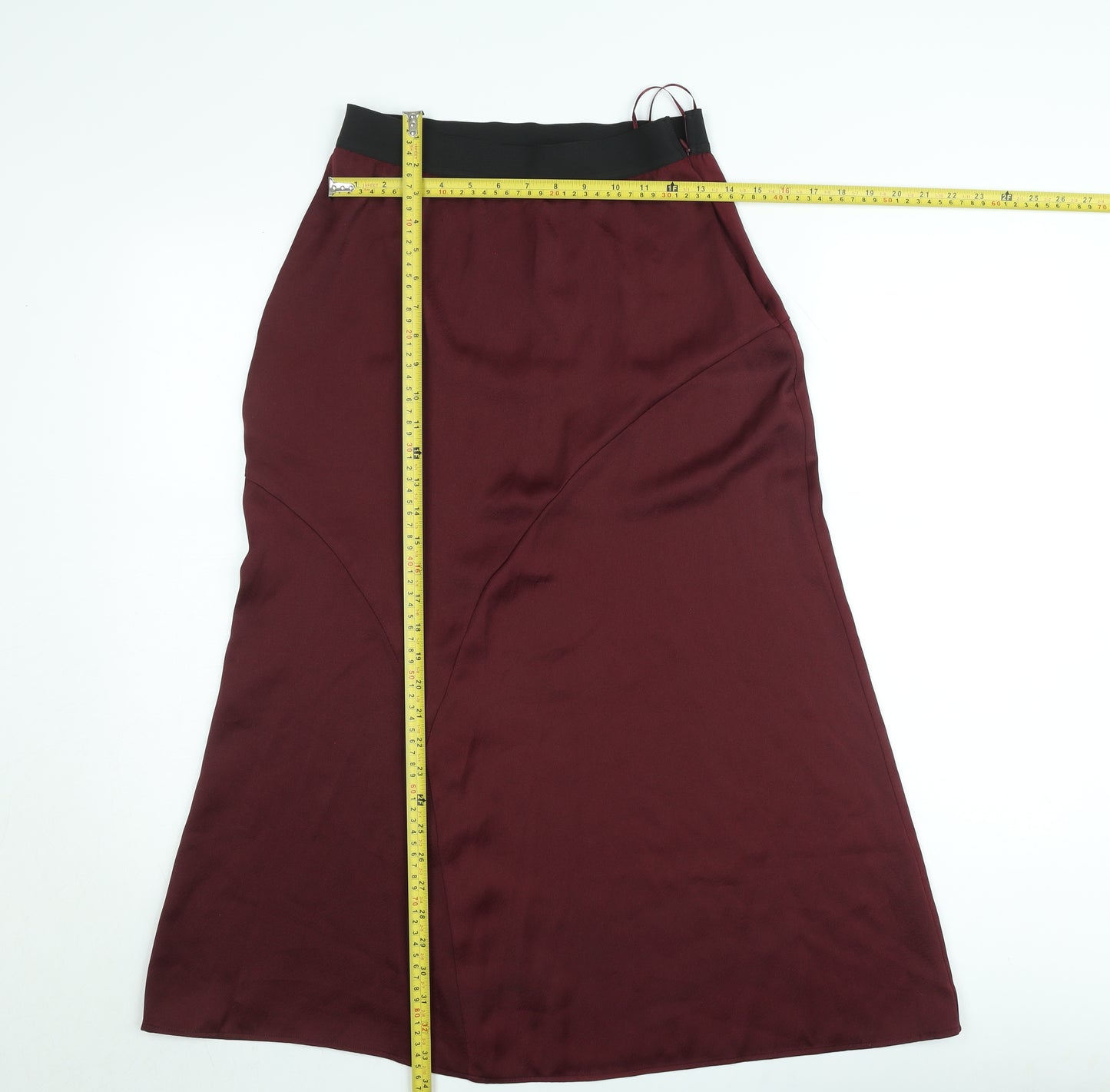 Gallery Womens Burgundy Satin A-Line Midi Skirt Size S