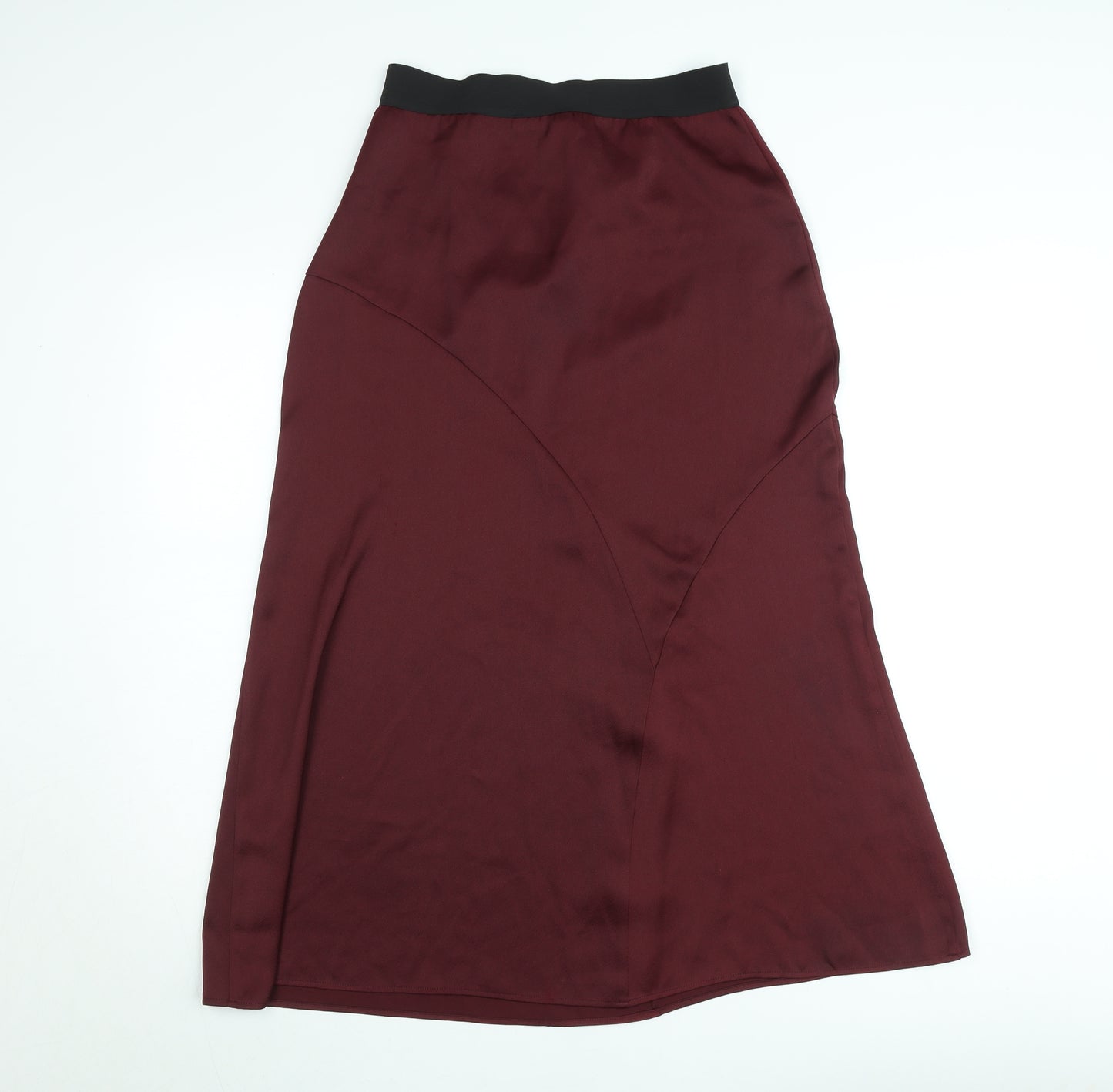 Gallery Womens Burgundy Satin A-Line Midi Skirt Size S