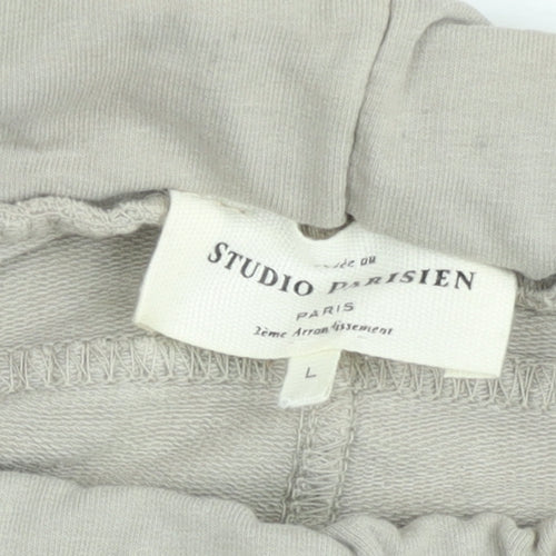 Studio Parisien Men’s Beige Jogger Trousers L Elastic Waist Cotton