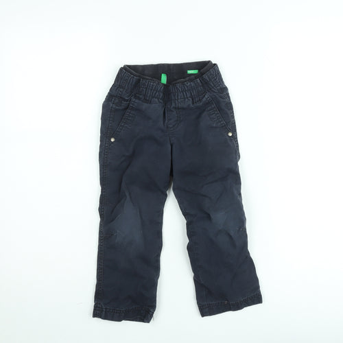 United Colors of Benetton Boys Blue Cargo Trousers Regular Fit Elastic Waist 6 Years