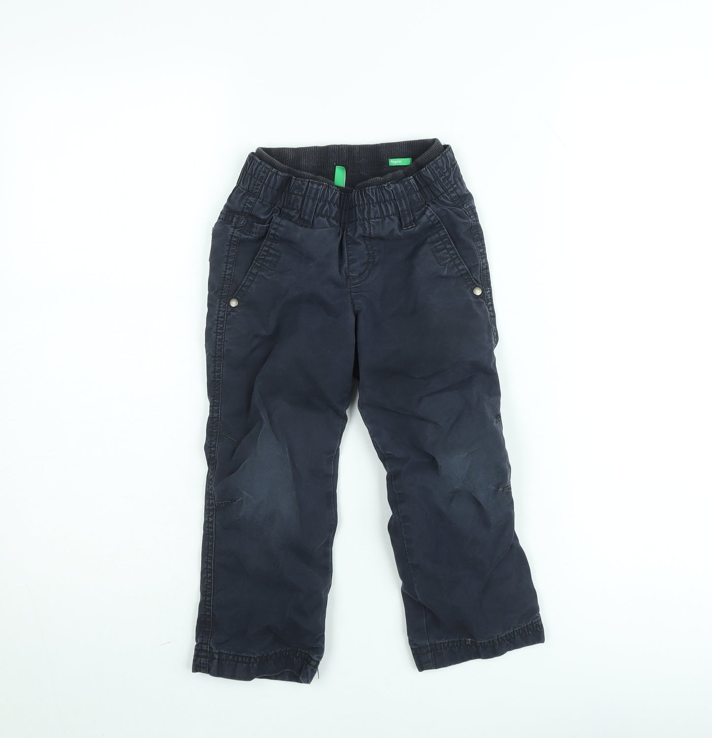 United Colors of Benetton Boys Blue Cargo Trousers Regular Fit Elastic Waist 6 Years