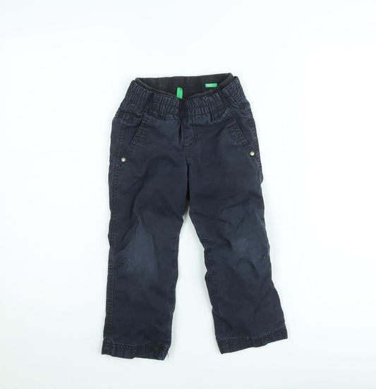 United Colors of Benetton Boys Blue Cargo Trousers Regular Fit Elastic Waist 6 Years