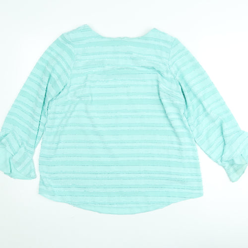 Dunnes Women Blue Striped Ruffle Long Sleeve Tunic Blouse Size 12