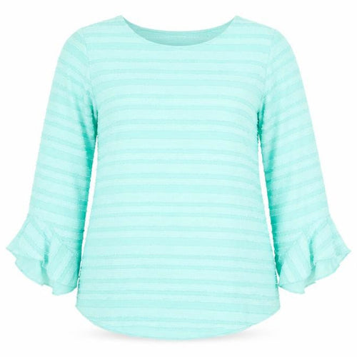Dunnes Women Blue Striped Ruffle Long Sleeve Tunic Blouse Size 12