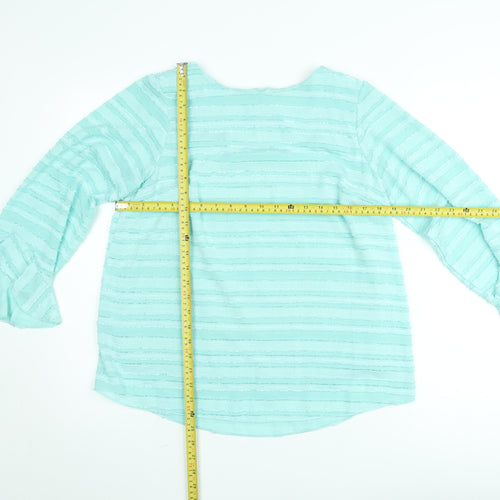 Dunnes Women Blue Striped Ruffle Long Sleeve Tunic Blouse Size 12