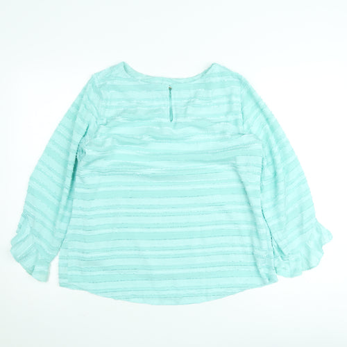 Dunnes Women Blue Striped Ruffle Long Sleeve Tunic Blouse Size 12
