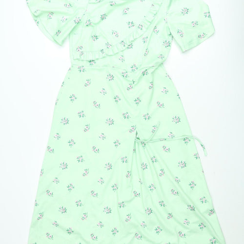 Savida Women’s Green Floral Midi A-Line Dress Size M