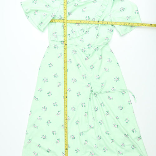 Savida Women’s Green Floral Midi A-Line Dress Size M