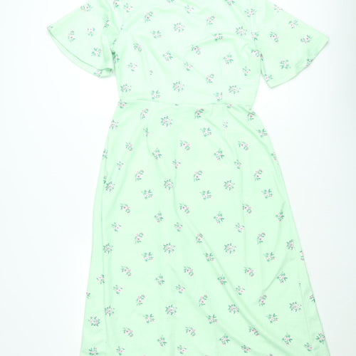 Savida Women’s Green Floral Midi A-Line Dress Size M