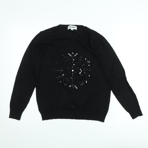 Gerard Womens Black Sequin Snowflake Pullover Jumper Size S
