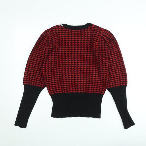 Savida Women’s Red & Black Houndstooth Puff Sleeve Jumper M