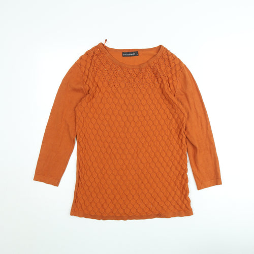 Just Elegance Women's Orange Tunic Top Size S 3/4 Sleeve Knit Blouse