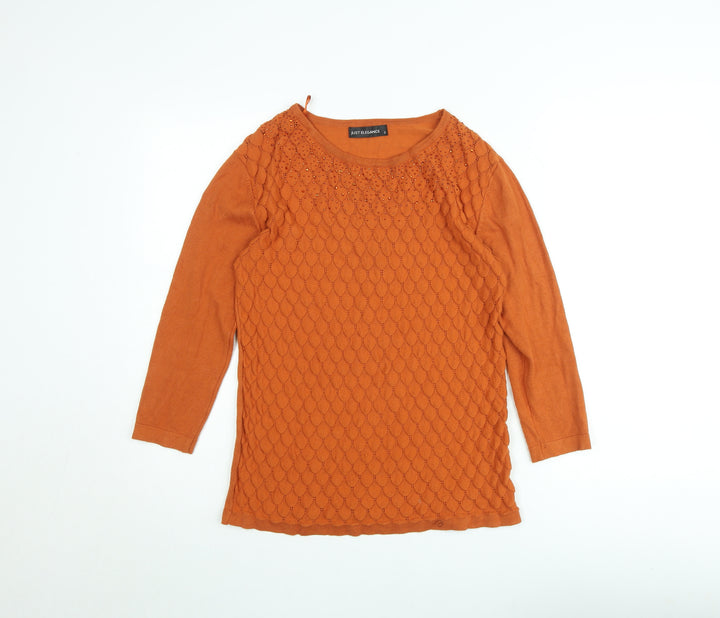 Just Elegance Women's Orange Tunic Top Size S 3/4 Sleeve Knit Blouse