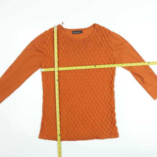 Just Elegance Women's Orange Tunic Top Size S 3/4 Sleeve Knit Blouse