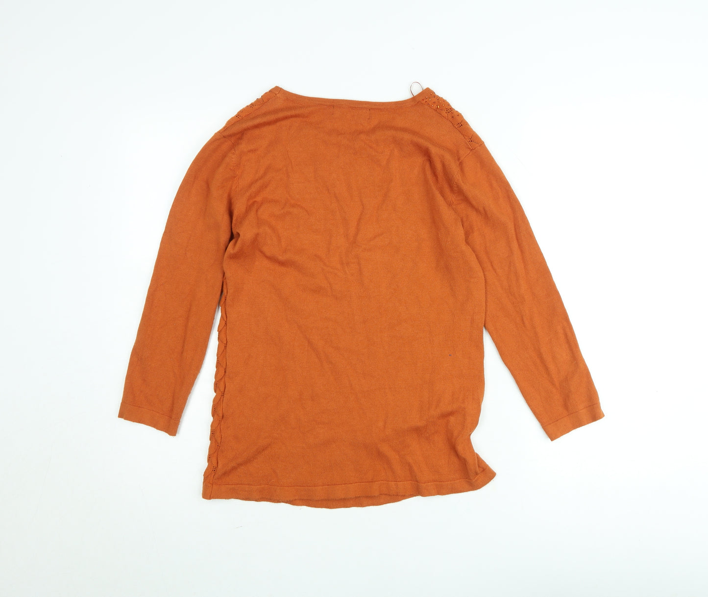 Just Elegance Women's Orange Tunic Top Size S 3/4 Sleeve Knit Blouse