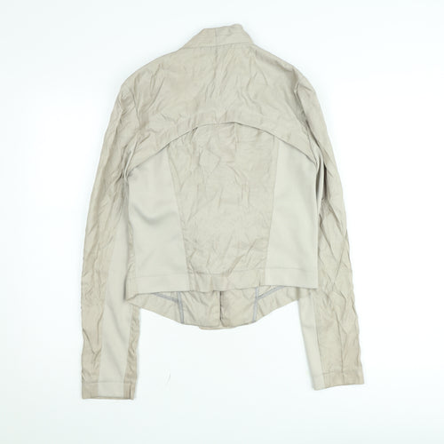 Portmans Women Beige Biker Jacket Size 10 Slim Fit Zip Detail