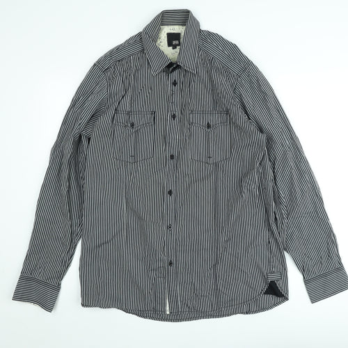 Jack & Jones Men's Black Striped Long Sleeve Button-Up Shirt Size L