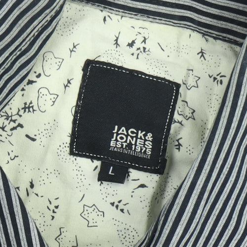 Jack & Jones Men's Black Striped Long Sleeve Button-Up Shirt Size L