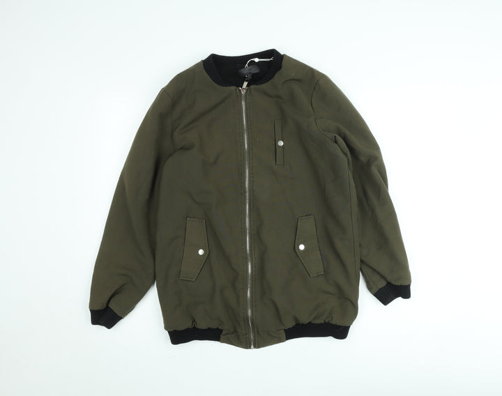Missguided Women’s Green Bomber Jacket UK 10 Lined Zip Casual