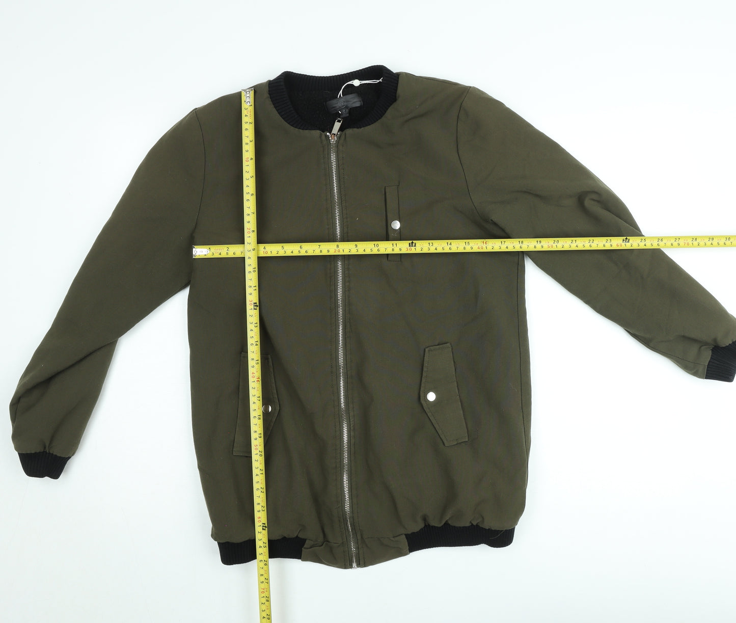 Missguided Women’s Green Bomber Jacket UK 10 Lined Zip Casual