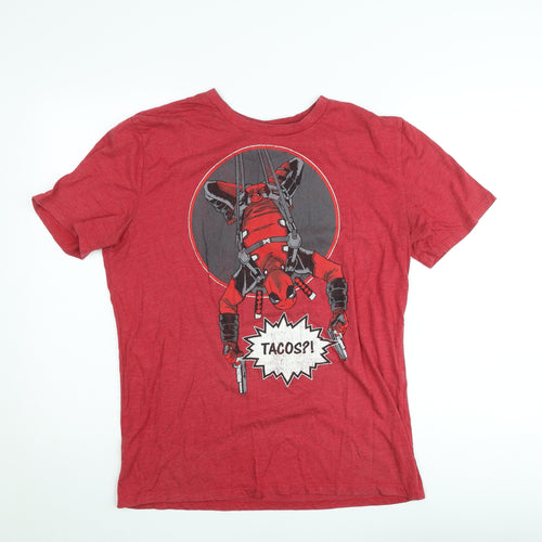 Marvel Men’s Red Deadpool Comic Graphic Short Sleeve T-Shirt Size L