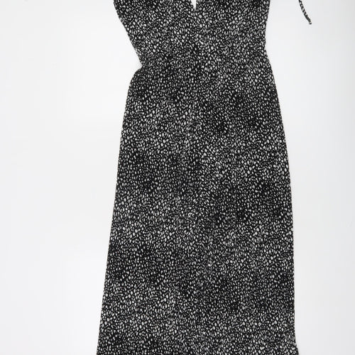Bershka Women’s Black Animal Print Halter Wide-Leg Jumpsuit Size 8