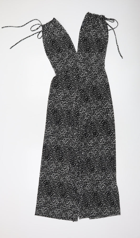 Bershka Women’s Black Animal Print Halter Wide-Leg Jumpsuit Size 8