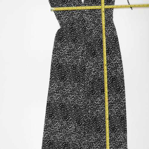 Bershka Women’s Black Animal Print Halter Wide-Leg Jumpsuit Size 8