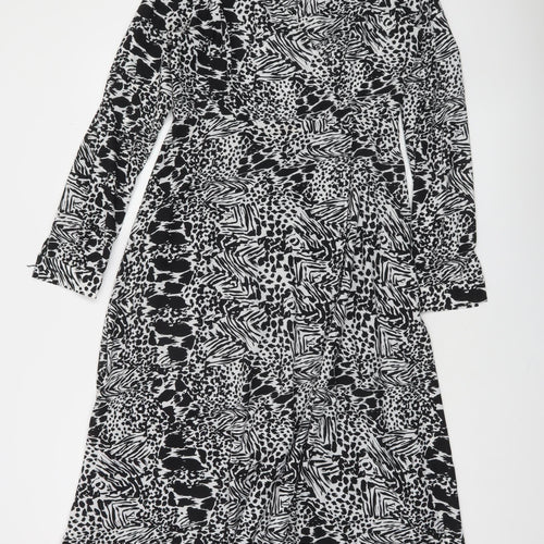Rowen Avenue Womens Black Midi A-Line Animal Print Dress Size 10