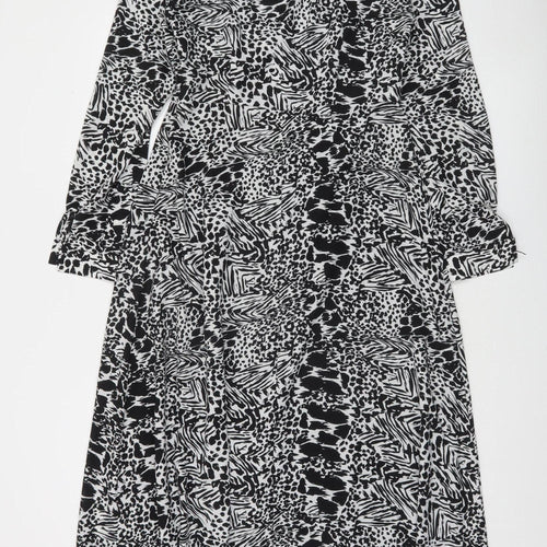 Rowen Avenue Womens Black Midi A-Line Animal Print Dress Size 10