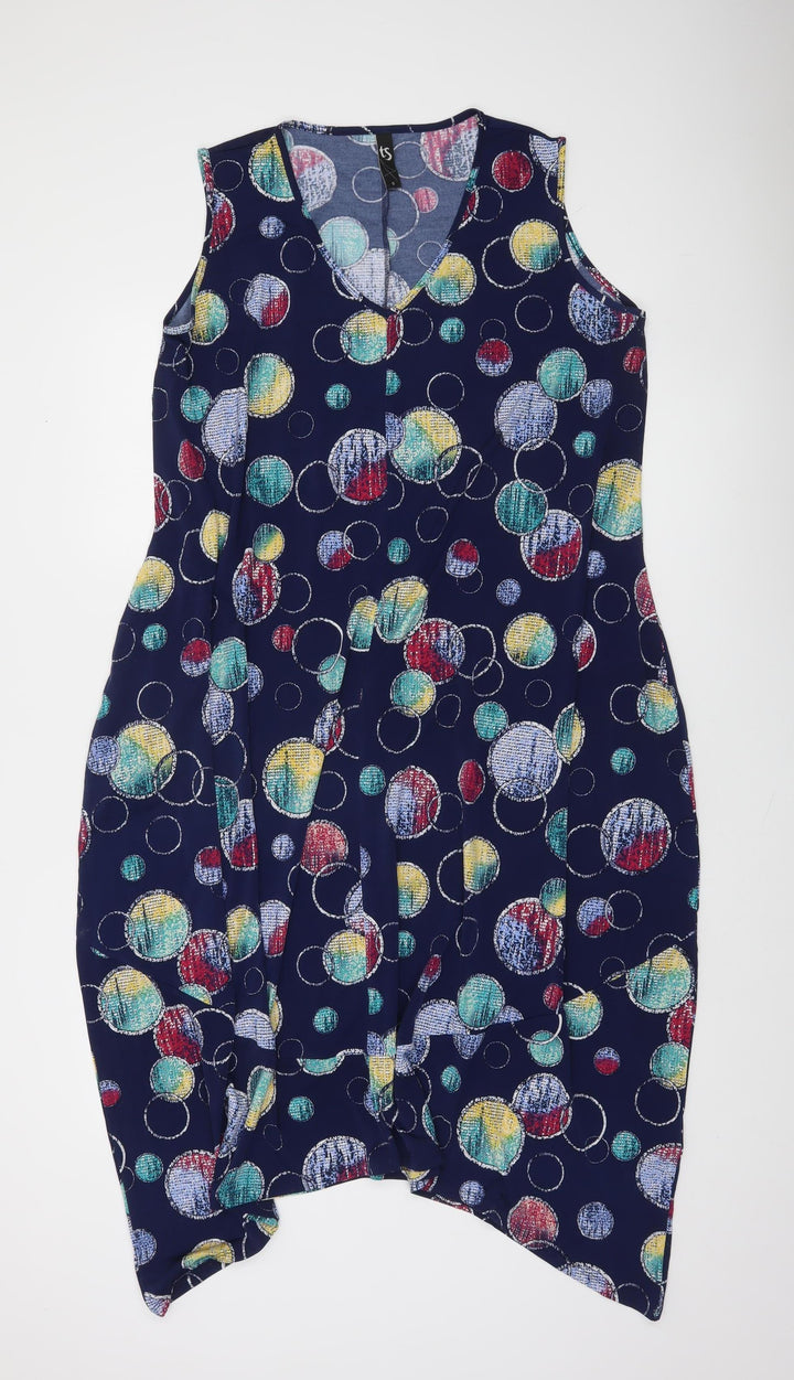 TS Womens Multicoloured Geometric V-Neck Sleeveless Shift Dress Size S