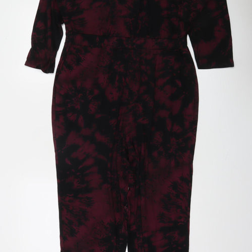 Roman Women’s Red Black Tie Dye Jumpsuit Size 14 3/4 Sleeve Jersey Style