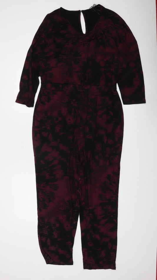 Roman Women’s Red Black Tie Dye Jumpsuit Size 14 3/4 Sleeve Jersey Style