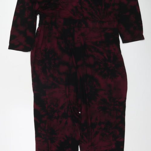 Roman Women’s Red Black Tie Dye Jumpsuit Size 14 3/4 Sleeve Jersey Style
