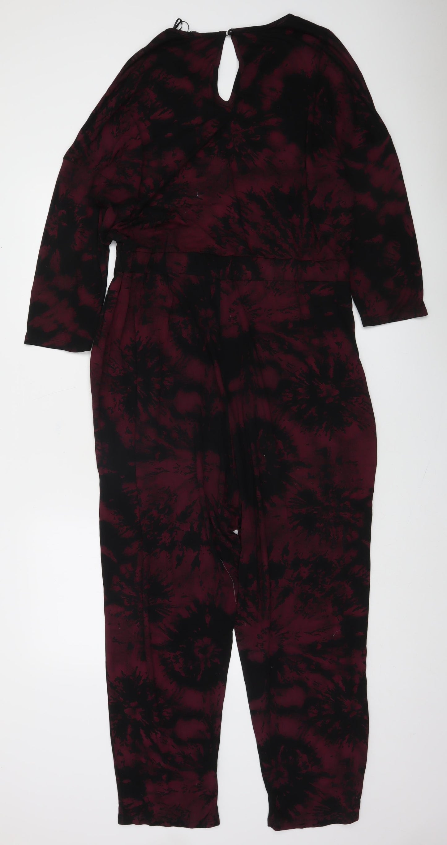 Roman Women’s Red Black Tie Dye Jumpsuit Size 14 3/4 Sleeve Jersey Style