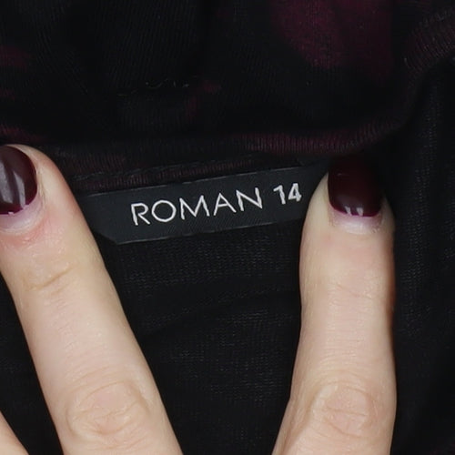 Roman Women’s Red Black Tie Dye Jumpsuit Size 14 3/4 Sleeve Jersey Style