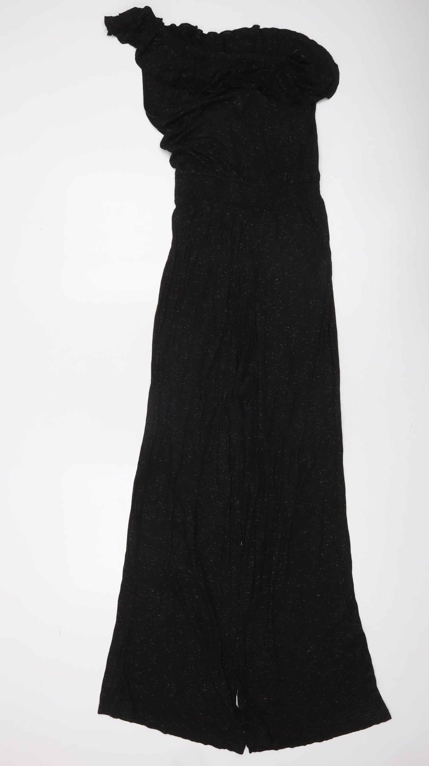 Zara Women's Black One Shoulder Ruffle Wide-Leg Jumpsuit Size 12