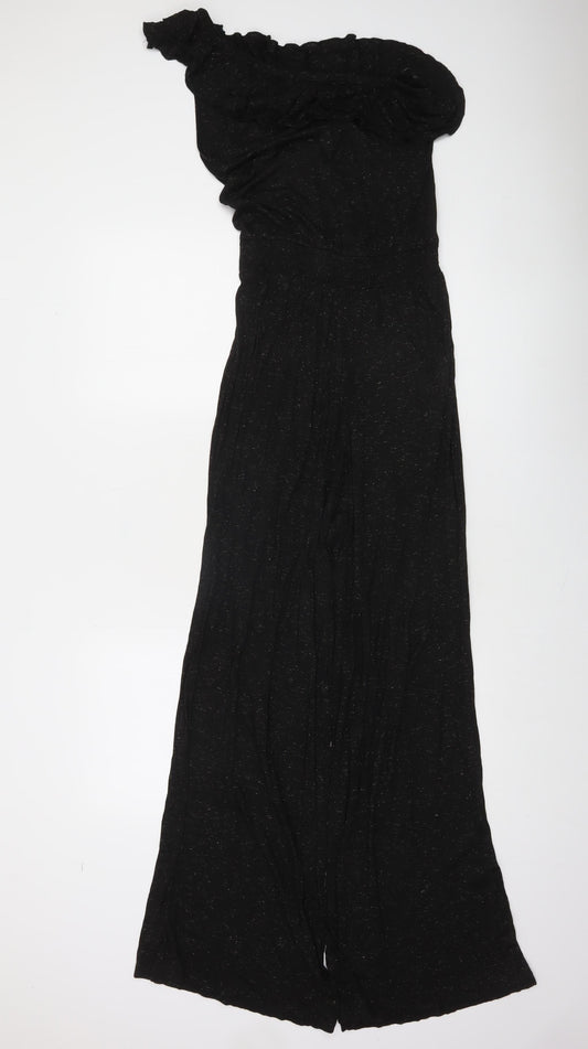 Zara Women's Black One Shoulder Ruffle Wide-Leg Jumpsuit Size 12