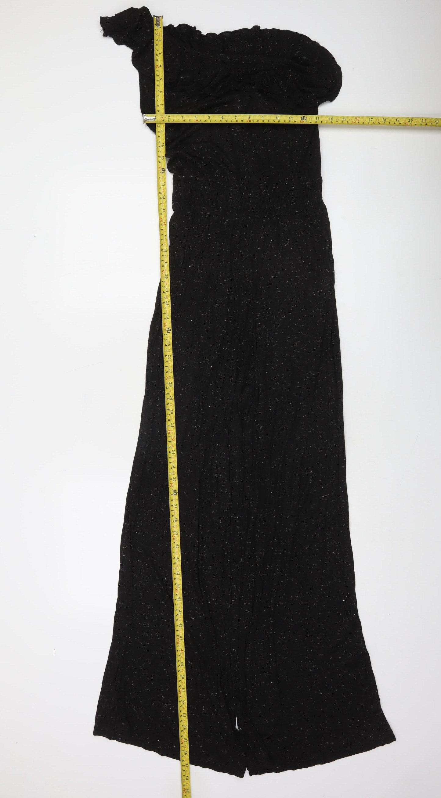 Zara Women's Black One Shoulder Ruffle Wide-Leg Jumpsuit Size 12