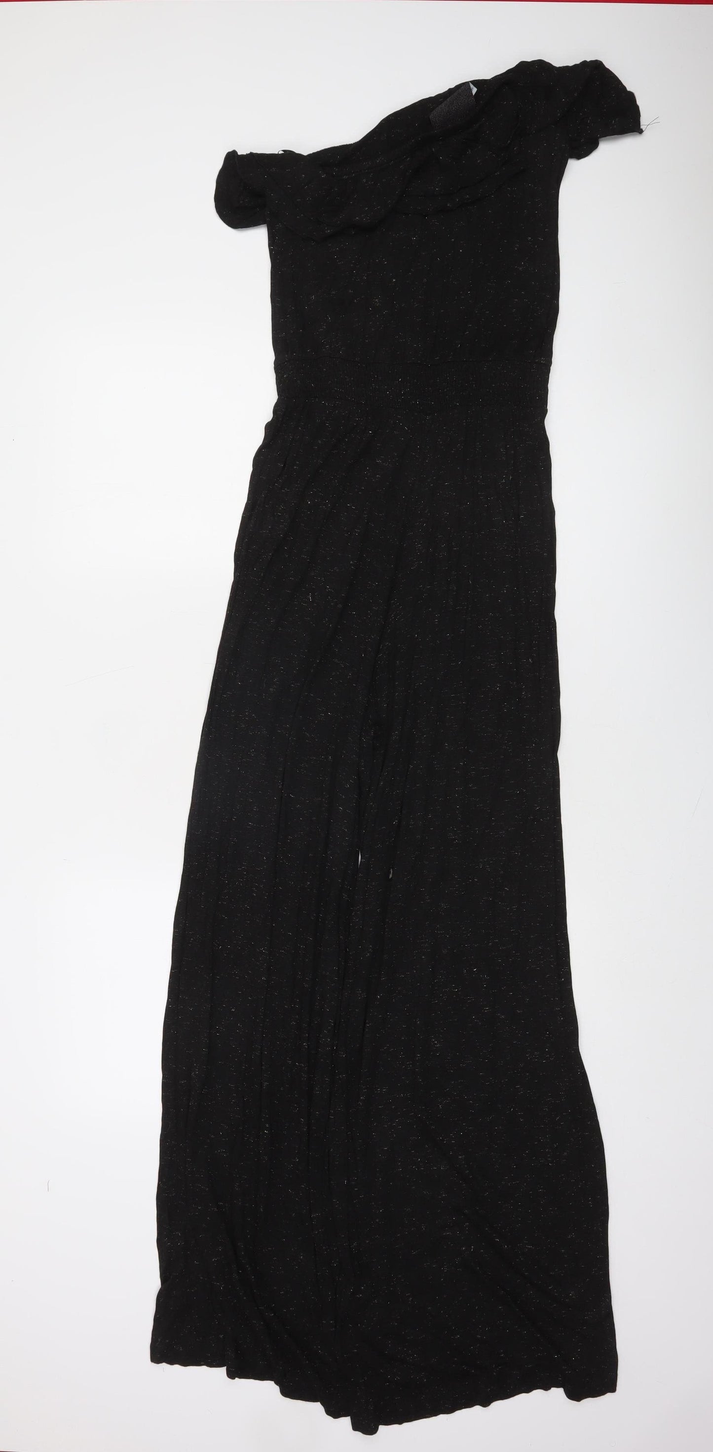 Zara Women's Black One Shoulder Ruffle Wide-Leg Jumpsuit Size 12